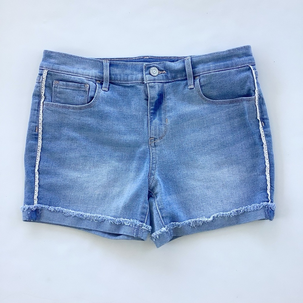 Old Navy Light Blue Denim Shorts with White Lace Trim